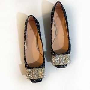 J. Crew Tweed Glitter Bow Flats